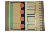 Vintage Contemporary Kilim carpet with abstract geometric pattern in ivory, black, red, and green.