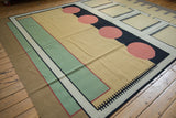 Vintage contemporary Kilim border showing black geometric step pattern on ivory and sand.