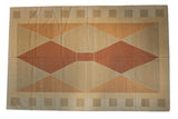 Vintage Contemporary Kilim carpet displays Argyle diamonds in copper, gold, and beige, 8' x 12'4