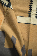 Contemporary Kilim's hand woven texture, abstract pattern, and original side cord selvage.