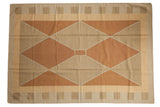 Contemporary Kilim carpet, Argyle diamond pattern, pale copper and beige, 6' x 8'9