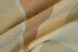 Hand woven contemporary Kilim carpet with alternating broad bands of copper, beige, and sand.