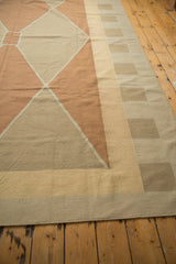 Modern geometric border detail of a contemporary kilim carpet in neutral tones.
