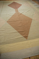 Flatweave contemporary Kilim with dusty saffron yellow, beige, and copper brown diamond pattern.