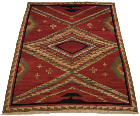 9x12 Vintage Tea Washed Indian Caucasian Soumac Design Carpet // ONH Item mc001662