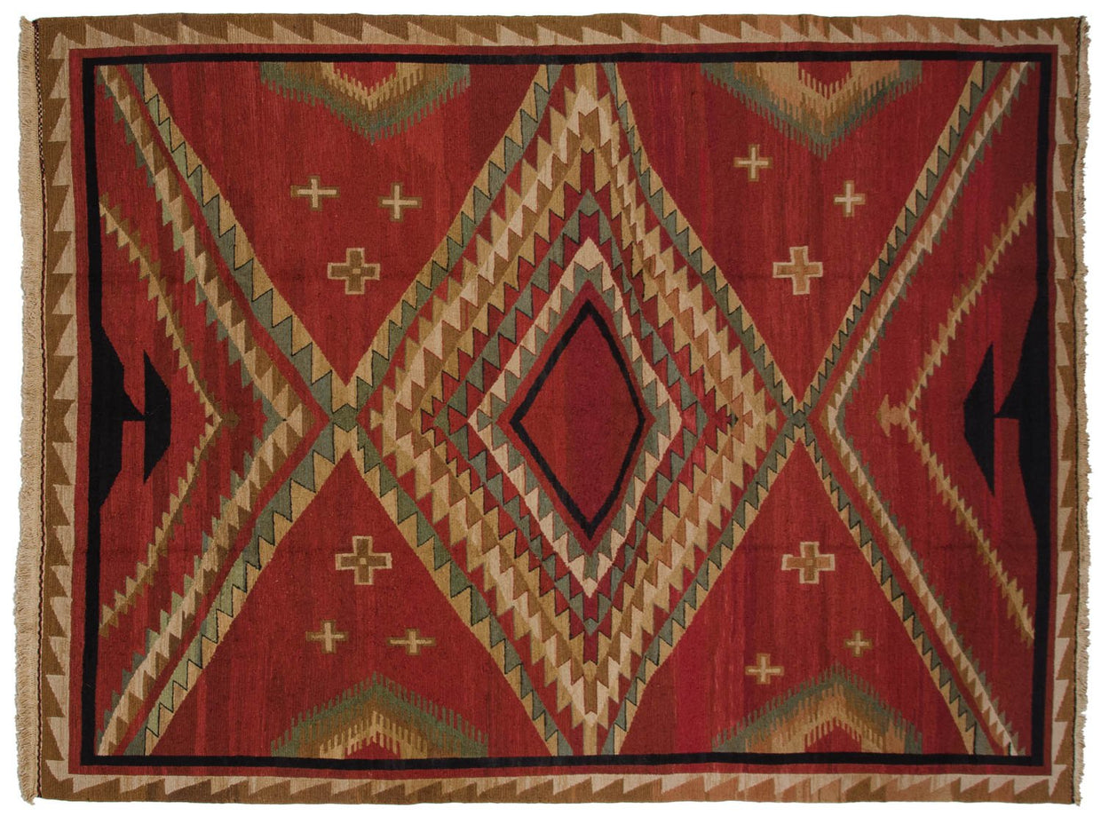 9x12 Vintage Tea Washed Indian Caucasian Soumac Design Carpet // ONH Item mc001662 Image 1