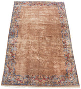 Vintage Indian Arts and Crafts carpet, plush beige field, blue and red floral palmette border, 11'5
