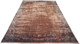 Hand-knotted vintage Indian Arts and Crafts carpet, plush beige field, dense floral palmette border.