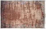 Corner of vintage Indian Arts and Crafts carpet with pale denim blue, wine red floral palmettes and vinery.