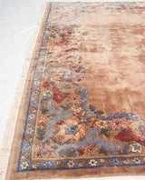 Indian Arts and Crafts rug border: plush pile, blue and red floral arabesques, palmettes.