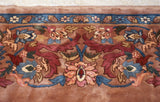 Plush Indian Arts and Crafts border with floral arabesques, palmettes, beige, blue, red vinery.