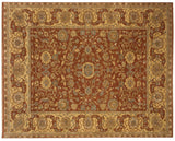 Safavid-inspired palmettes and vinery on the copper field of a new Agra carpet.