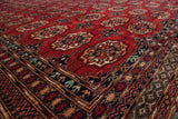 Lustrous, full pile and finely knotted border of a traditional Bokhara carpet.