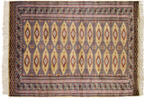 Detailed geometric borders and original side cord selvage on a vintage Pakistani Turkmen rug.