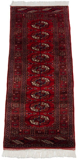 Vintage Bokhara runner with detailed gul medallions and lustrous cherry red pile.