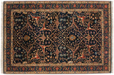 Vintage Indian Bijar carpet: navy field with intricate tree of life design, dragon border.