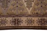 Vintage Siberian rug with mauve, chocolate brown germinating floral guls and cartouche main border.