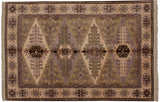 Vintage Siberian rug corner: beige, mauve, chocolate crab style border, floral guls.