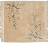 Plush ivory Japanese Art Deco rug with opposing blush, blue, and green floral vines.