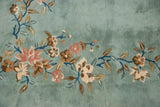 Art Deco ornate floral vines on plush ocean blue pile with blush and ivory flowers.