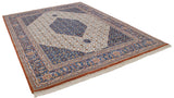 Vintage Indian Bijar carpet with full pile, ivory field, denim blue medallion, Herati pattern.