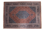 Vintage Indian Bijar carpet, rust and denim blue center medallion, Herati pattern, 10'1