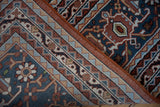Textural vintage Indian Bijar carpet, highlighting side selvage and Herati denim blue patterns.