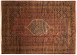 Vintage Indian Bijar design carpet, copper field, Herati motif, diamond medallion, navy accents, 10x14.