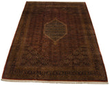 Vintage Indian Bijar carpet corner: ornate Herati motif borders and original fringe.