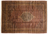 Copper, navy, gold Herati motif and diamond medallion on vintage Indian Bijar carpet.