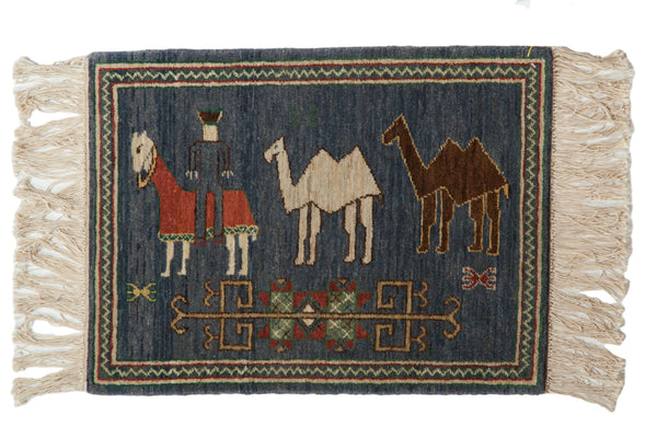 2x2.5 Vintage Pictorial Armenian Herdsman Design Square Rug Mat // ONH Item mc001733