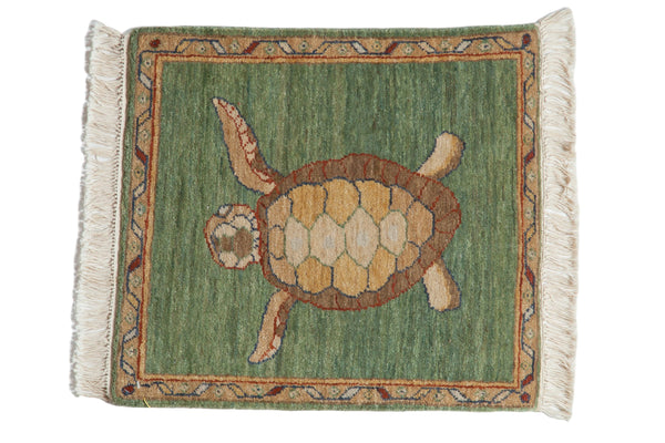 2x2 Vintage Pictorial Armenian Turtle Design Square Rug Mat // ONH Item mc001734
