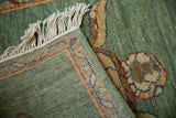 Vintage pictorial Armenian rug corner, showing intact ivory fringe and original side cord selvage.