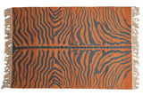 Vintage Indian hand woven Kilim rug featuring rust orange and dusty charcoal tiger stripes, 4'1