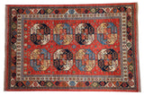 Hand-knotted Pakistani Ersari design carpet with cherry red field and geometric guls, 6'1