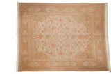Distressed Indian Soumac carpet, allover floral vinery design in soft ivory, beige, terra cotta, 9x11.5.