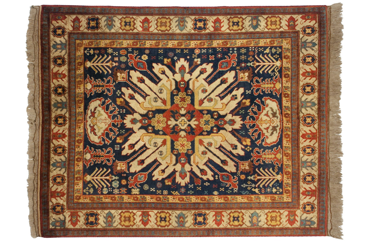 4.5x5.5 Vintage Indian Kazak Design Square Rug // ONH Item mc001755