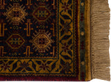 Neatly secured side cord selvage and light beige fringe on a vintage Indian Caucasian rug.