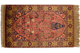 Lustrous vintage Indian Bakhtiari rug, dusty red tree-of-life, birds, navy, gold, ivory. 3'2