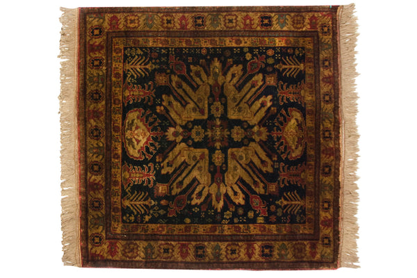 4x4.5 Vintage Indian Kazak Design Square Rug // ONH Item mc001764
