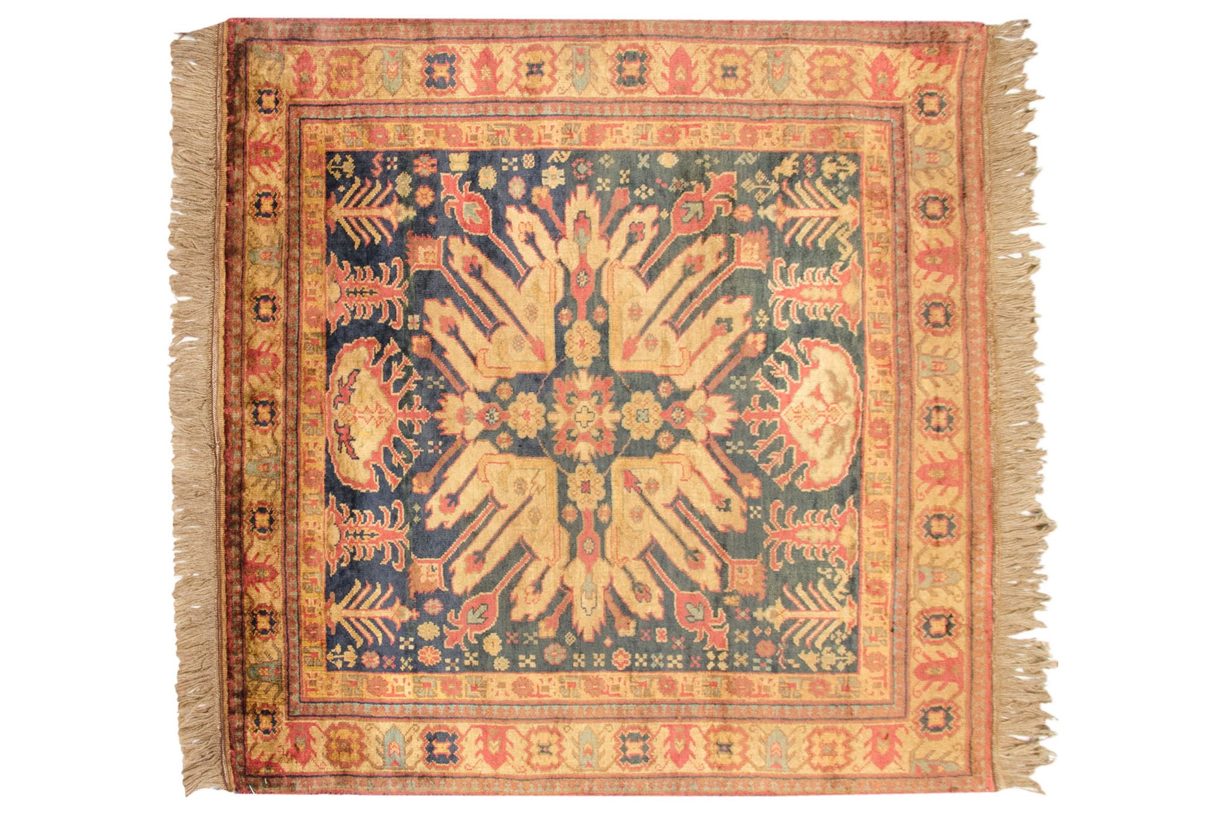 4x4.5 Vintage Indian Kazak Design Square Rug // ONH Item mc001764 Image 1