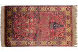 Lustrous vintage Indian Bakhtiari rug: tree-of-life, birds, dusty red, navy, gold, 3'2