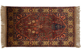 Lustrous vintage Indian Bakhtiari rug, rust red, navy, gold, tree-of-life, birds, 3'2