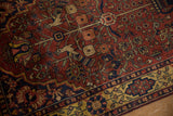 Perched bird and floral motifs in rich red, navy, and gold on a vintage Bakhtiari rug.