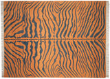 Hand woven Vintage Kilim carpet, burnt orange and charcoal tiger stripes with abrashes, 9'2