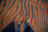Vintage hand woven Kilim rug showcasing pale rust and dusty charcoal tiger stripes with abrashes.