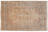 Vintage Kerman carpet, allover ivory floral sprays, wide sky blue and peach floral border, 11'3