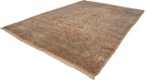 Vintage Kerman carpet with original full pile, ivory floral field, and sky blue border.