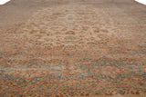 Vintage Kerman carpet's sky blue main border with floral cartouches and ivory field with floral sprays.