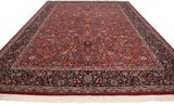 Densely ornamented cherry red field with turquoise vinery, Chinese Isfahan design.
